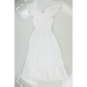 Pink & Violet Womens White Eyelet Off Shoulder Midi Dress, White, S, DM